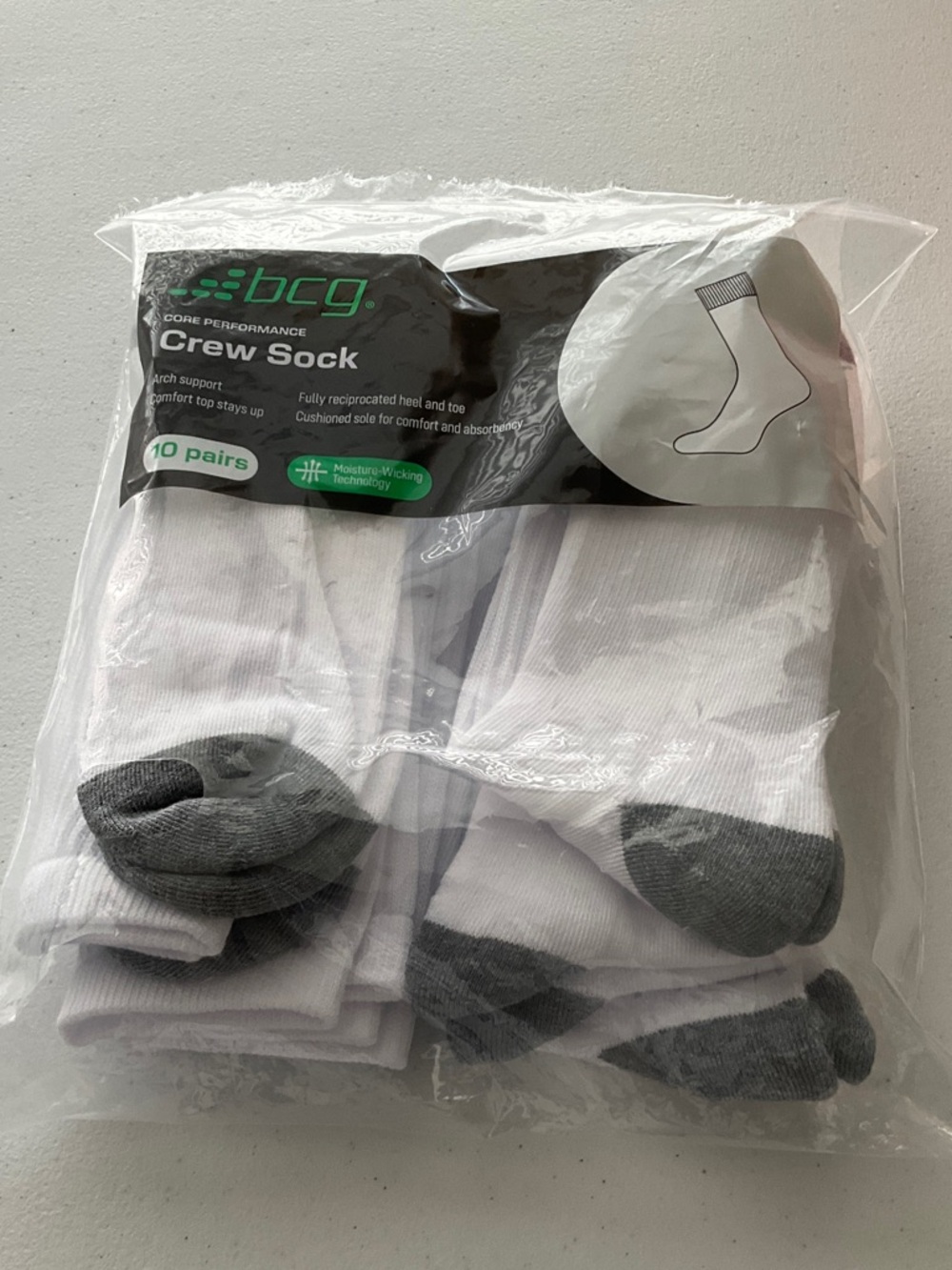 bcg White Crew Athletic Socks with Gray Toe & Heel - 6-Pairs